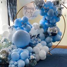 146pcs/Set Blue And White Balloon Arch Set, Light Blue And White Silver Balloon Wreath With 4D Silver Aluminum Foil Balloons, Light Blue And Silver Latex Balloons For Baptism, Birthday Party Decoration,Christmas
