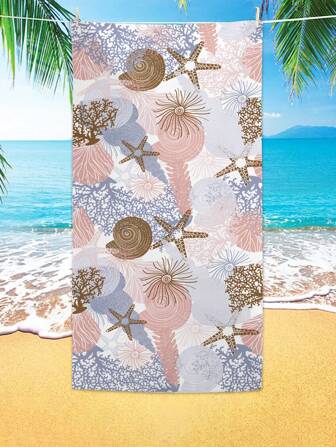 1 件海洋元素图案沙滩可穿戴毛毯毛巾，加厚超细纤维材质，柔软舒适，强吸水，速干，适合海滩、居家、健身中心夏季旅行、度假浴室装饰海滩必备