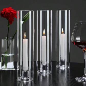 Candeliere in vetro trasparente al boro silicato, stile scandinavo semplice, decorazione romantica da tavolo per feste di compleanno. Set di 2 confezionato con scatola di perle e cartone, decorazione per la stanza, regali