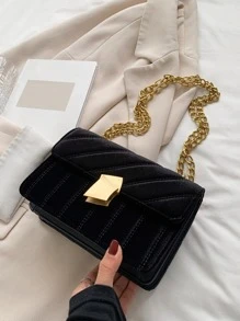 Minimalist Embroidery Velvet Square Bag, Fashion Versatile Women's Shoulder & Crossbody Bag - Black - View 2