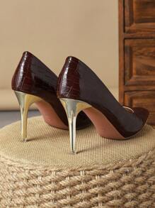 Damen bequeme Pumps mit Spitzschuh, rutschfeste Schlupfeinsätze, 3,5-Zoll-Absätze, modisch für Reisen, Einkaufen und Lässig, erhältlich in Apricot, Marineblau, Braun, Schwarz - Braun - Übersicht 6