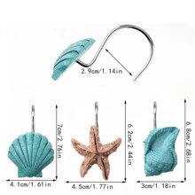 12pcs Ocean Series Shower Curtain Hooks, Seashell Shower Curtain Hooks, Blue-Green Color Starfish, Conch Shell Shower Curtain Hooks, Bathroom Accessories Home Bathroom Decor Fall Decor Back To School