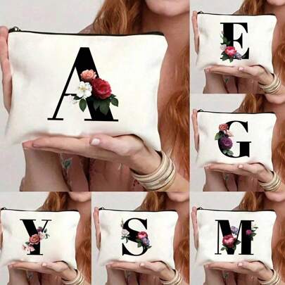 1 件字母印花拉链女士化妆包收纳包化妆品收纳包，可作为礼物赠送她化妆品收纳包洗漱包，适合女性化妆品收纳大学宿舍化妆品收纳男士旅行，礼品袋，彩色字母印花趣味化妆包，返校节教师礼物，姐妹礼物，送给女性的最佳礼物，生日礼物，周年纪念礼物，毕业礼物，波西米亚风，适合度假海滩，浴室系列，卧室系列，大容量