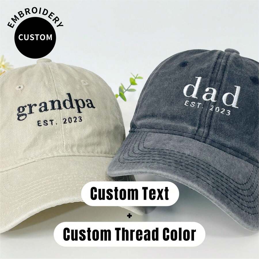 Custom Embroidered Dad Grandpa Hat With Date EST 2024, Personalized Vintage Baseball Cap, Fathers Day Gift For Dad Grandpa - Beige - View 1