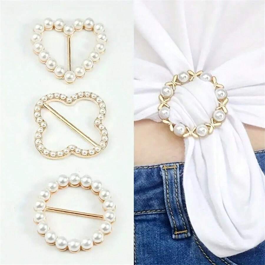 1pc Summer Pearl Round Dual-Use Scarf Button Heart-Shaped Simple Fashion Multi-Functional Knot Button - Multicolor - View 1
