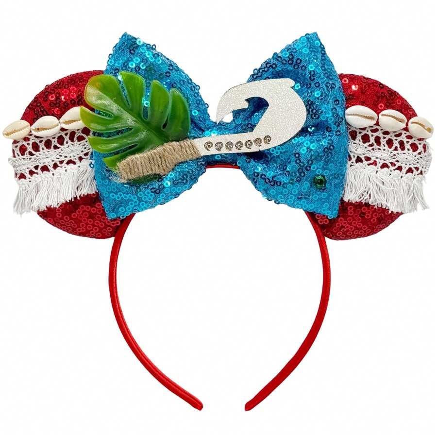Disney Diadema con tema de la princesa Moana, diadema con lazo de lentejuelas de hibisco, accesorio para el cabello para decoración de fiesta y cosplay, decoración para el cabello de parque de diversiones