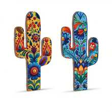 1個墨西哥風格仙人掌形狀的木製招牌，墨西哥瓷磚圖案板裝飾牆藝術畫，適用於家居客廳臥室，5.1 x 15.7英寸 - 藏蓝色 - 查看 2