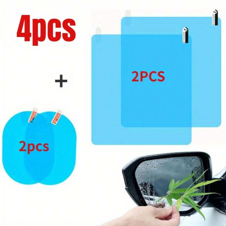 4pcs Car Rainproof Film Anti Fog Car Sticker Car Mirror Window Clear Film Rain Proof Waterproof Film Auto Sticker Accessories