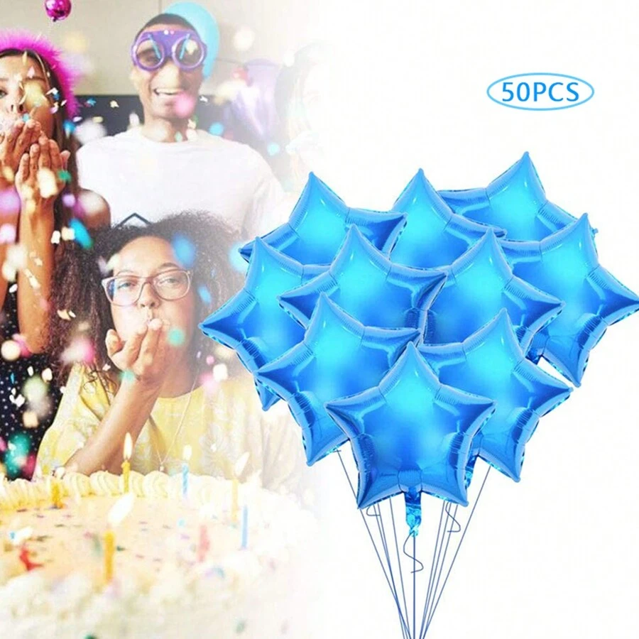 50 Globos Metálicos De Estrellas Para Fiestas Varios Colores - Azul - Ver 1