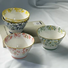4pcs Ceramic 5-Inch Rice Bowls With Four Season Flowers Pattern, Personalized Tableware For Home, Microwave And Dishwasher Friendly - Multicolor - View 7