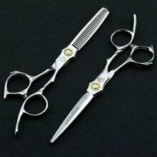 univinlions 6 英寸黑银色发型师披肩美发剪刀便宜剪发剪刀沙龙打薄剪刀理发工具剪刀套装宠物美容狗美容师、返校、旅行度假必备品、女士发饰 - 彩色 - 查看 12