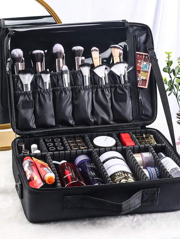 1 Peça Estojo de Maquiagem para Viagem, Estojo de Cosméticos para Organizador, Bolsa de Armazenamento Portátil para Artistas com Divisórias Ajustáveis para Cosméticos, Pincéis de Maquiagem, Artigos de Toalete, Joias, Acessórios Digitais, Organizador de Viagem de Maquiagem e Artigos de Toalete, Presentes, Acessórios com Zíper, Unhas