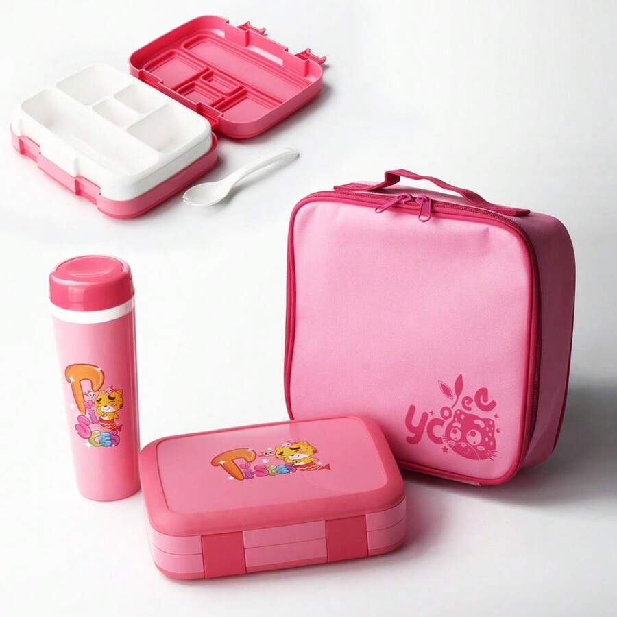 1 set de lonchera de plástico y taza de agua aislada - Rosa - Ver 1