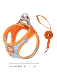 寵物狗牽引帶胸背帶反光繩索，適用於小型犬和貓，防窒息設計 - 橘色 - 查看 3