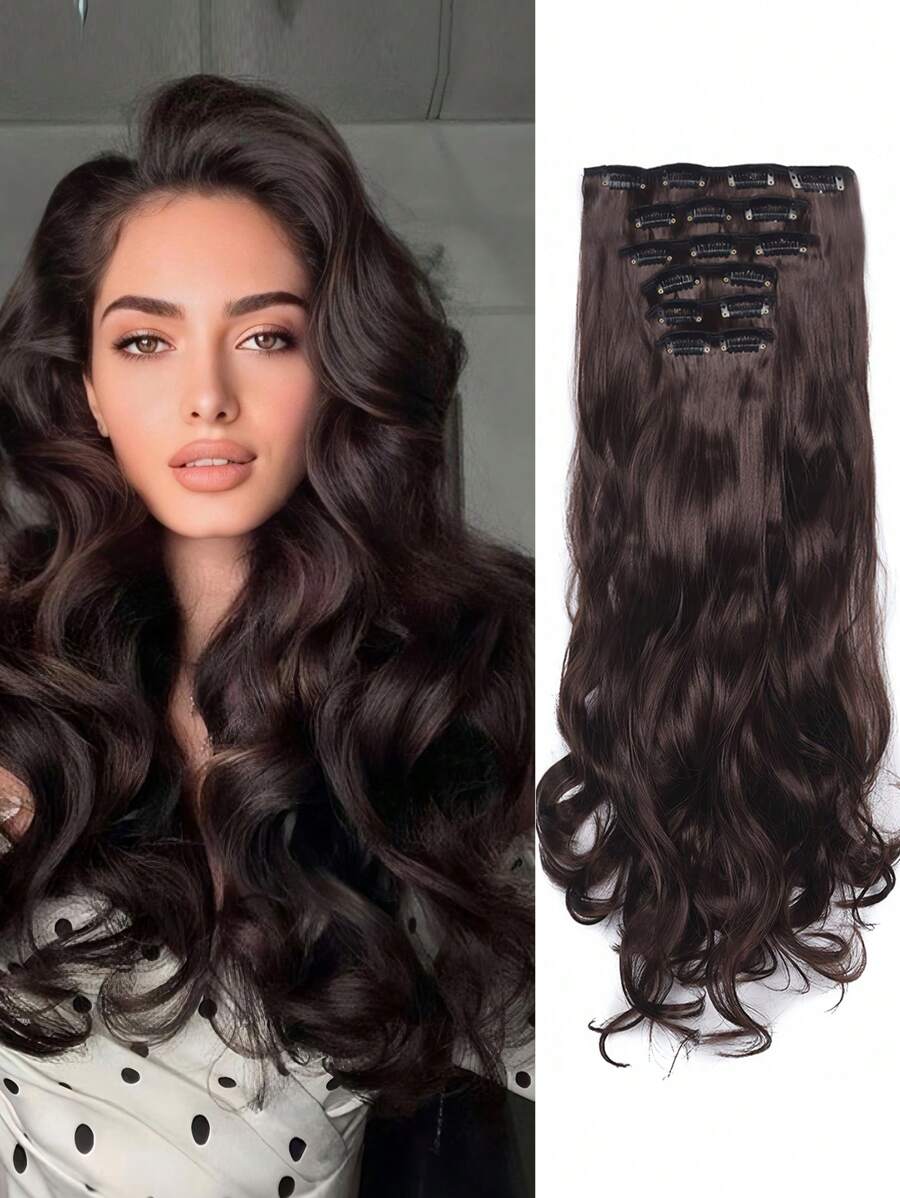 20 Inch Long Synthetic Curly Hair Extensions, Heat Resistant Fiber, Black, For Daily Wear - Black-brown - View 1
