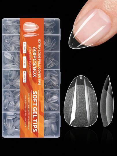 600Pcs Full Cover Press On Nail Tips Stiletto Almond Square Coffin French False Fake Soak Off Gel Nail Extension Tips Capsule Press On Nails Nail Supplies