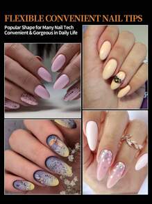 600入組全覆式壓合式美甲指甲貼片，尖頭/杏仁形/方形/棺材型/法式假指甲，浸泡式凝膠指甲加長貼片膠囊，指甲貼片，美甲用品