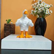 Creative Resin Strongman Duck Sculpture Artwork Muscular Duck Figurine Desktop Decoration - White - View 5