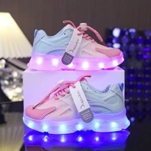 Zapatos con luces LED de colores, respirables y con carga USB para niños, niños pequeños y bebés - zapatillas de deporte de baile callejero de verano, zapatos casuales deportivos, zapatos de baile luminosos - Rosa Fucsia - Ver 6