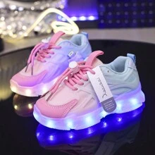 Zapatos con luces LED de colores, respirables y con carga USB para niños, niños pequeños y bebés - zapatillas de deporte de baile callejero de verano, zapatos casuales deportivos, zapatos de baile luminosos - Rosa Fucsia - Ver 4