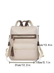 ZMBAG Women's Designer Fringe Zipper Square Backpack, Simple Flap Backpack With Large Capacity, College Student Backpack - Beige - View 8