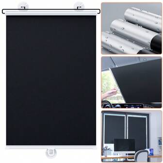 No-Drilling Blackout Blind Shade With 3 Suction Cups Black Retractable Roller Portable Window Cover Curtain For Home Office Car