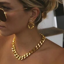 1pc Minimalist Waterproof Hip Hop Choker Necklaces 9MM 18K Gold Plated Stainless Steel Cube Chain Necklace Mother's Day Gift Women Party Chunky Jewelry