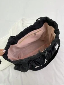 Fashionable Casual Pleated Lace Decorated Drawstring Women Tote Bag For Vacation, Japanese Bag, Literary School Bag For Teens, Book Bag For Women Or Students, Perfect For Books, Shopping, Back To School And More