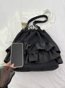 Fashionable Casual Pleated Lace Decorated Drawstring Women Tote Bag For Vacation, Japanese Bag, Literary School Bag For Teens, Book Bag For Women Or Students, Perfect For Books, Shopping, Back To School And More