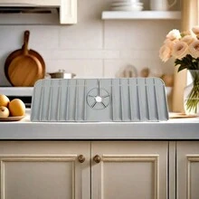 矽膠水龍頭多功能水槽排水墊，防濺水，浴室和廚房水槽防水底 - 淺灰色 - 查看 9