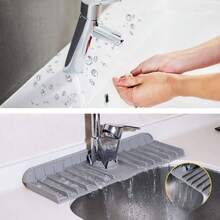 矽膠水龍頭多功能水槽排水墊，防濺水，浴室和廚房水槽防水底 - 淺灰色 - 查看 6