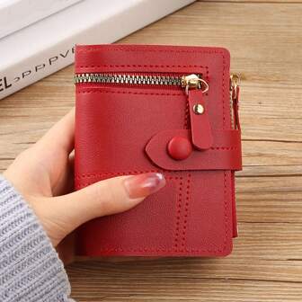 Women's Large Capacity Snap Button Coin Purse, Foldable Multi-Function Clutch Bag With Multiple Zippers & Card Slots, Suitable For Daily Use, School Opening Gift, Back To School Gift, Teacher, Student, College Student, Youth, Gift