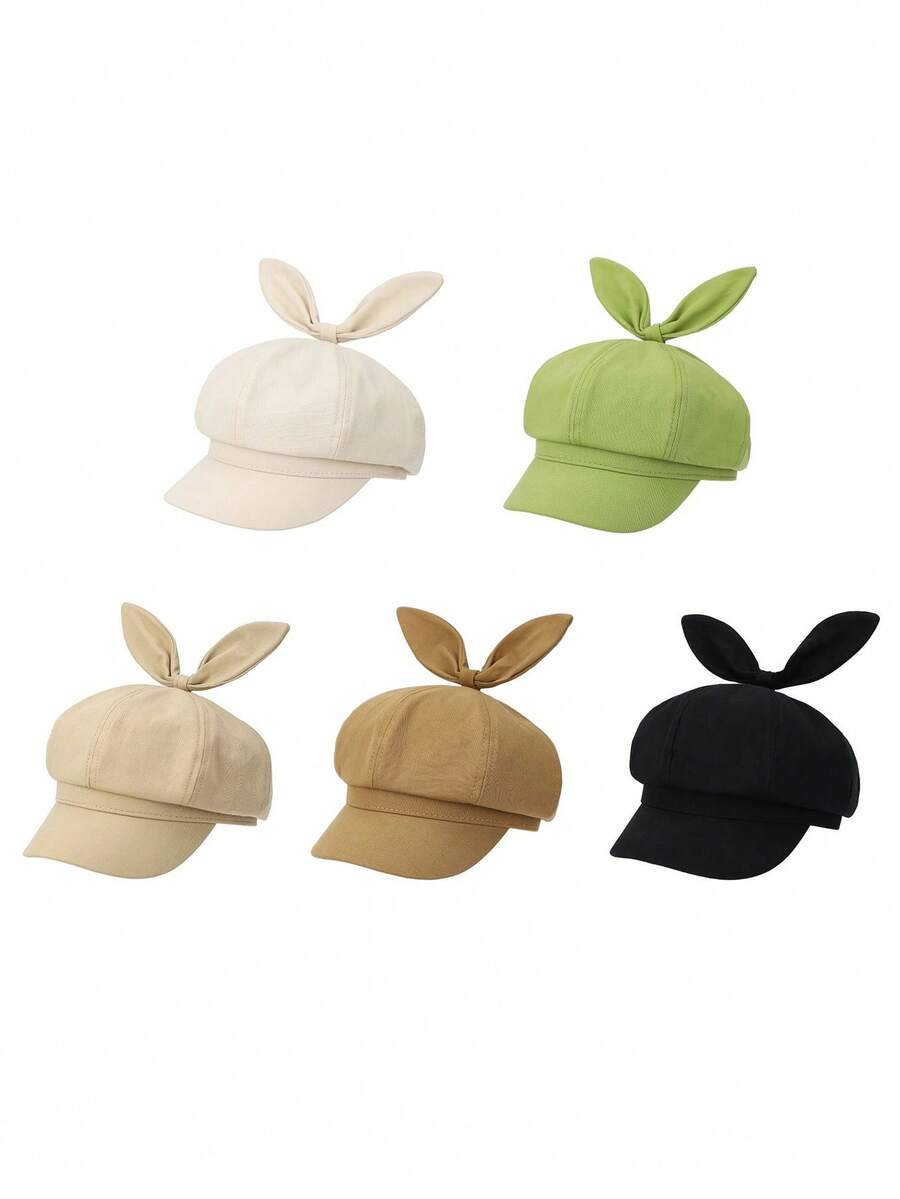 1入女士萌芽八角帽，夏季防紫外線遮陽帽，百搭休閒可愛學院風漏斗帽，韓日風格，適合日常佩戴，帶蝴蝶結