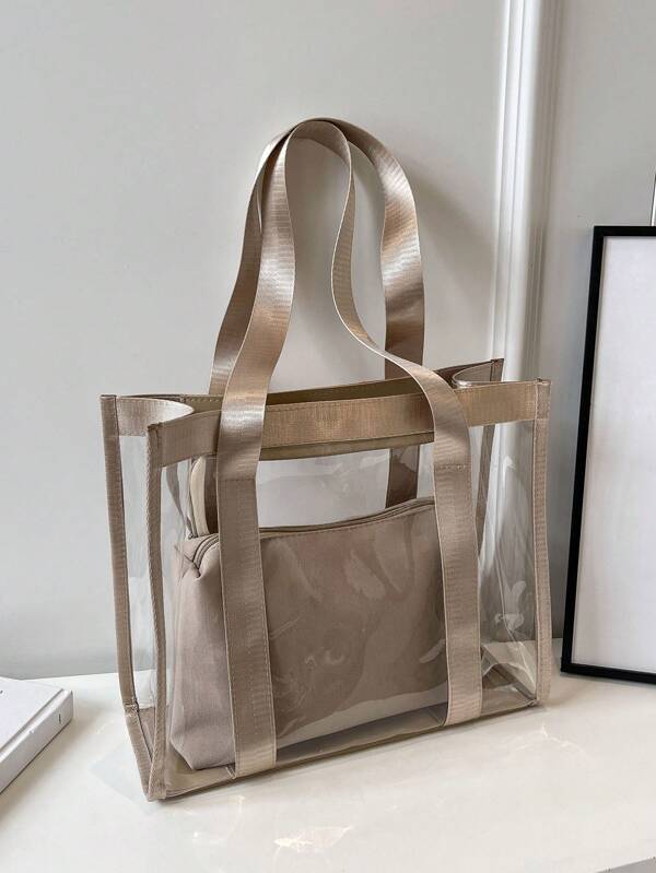 1pc PVC Clear Large Capacity Shoulder Tote Bag For Women's Daily Use
