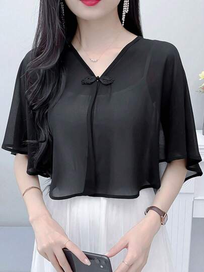 1 pieza Chal de protección solar para mujer, fina y cubierta aleatoria simple y elegante, cubierta de camisola para vestidos de verano