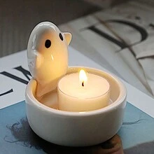 1pc White Ghost Candle Holder, Cute Ceramic Candle Holder For Desktop Decor, Holiday Celebration Atmosphere, Home Use White Ghost Candle Holder