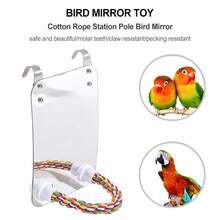 Bird Mirror Parrot Toy With Rope Perch Hanging Chew For Cage Swing Pet Supplies - Clear - View 2