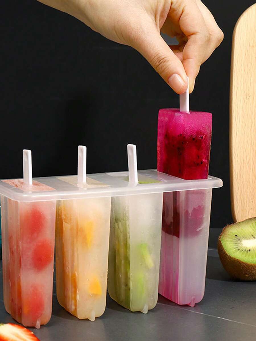2pcs 4Cavity Popsicle Molds With Lids For Home Use, Children's Lovely