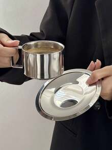 1套精美不锈钢杯碟 复古INS咖啡杯碟 拿铁杯 超吸睛杯子套装 下午茶杯 早餐杯 适合居家 餐厅 咖啡厅 - 方形手把杯碟 - 查看 9