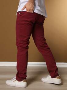 Men Pants - 酒紅色 - 查看 4