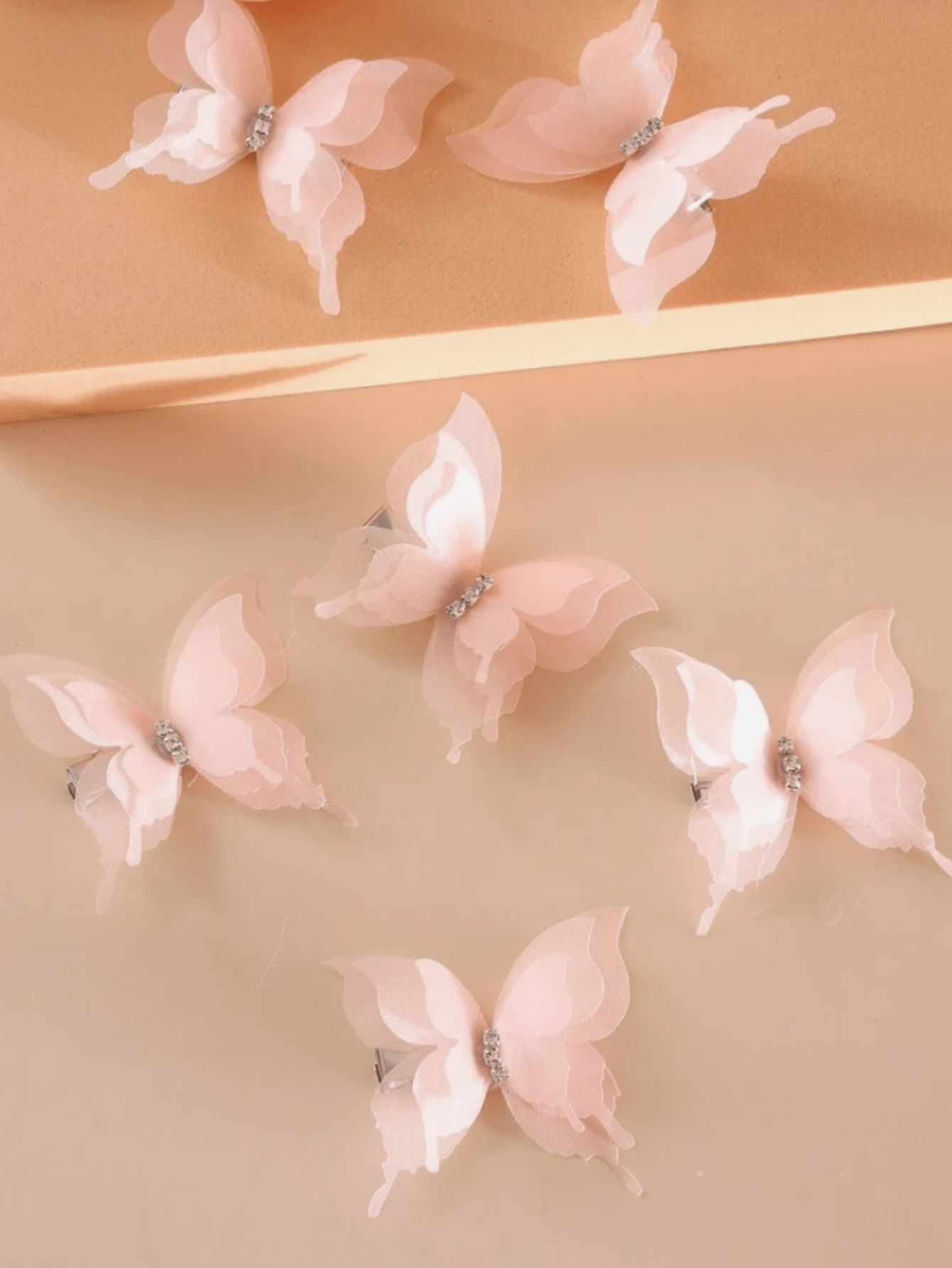 6个蕾丝水钻蝴蝶发夹，适合日常佩戴，爪夹发夹，发卡，上学用品，派对造型，发饰，头部饰品，女士发饰