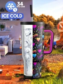 40 盎司带手柄的玻璃杯、保温杯、真空保温水瓶、防漏盖和吸管、保温咖啡杯不锈钢旅行杯，保冷 34 小时或保温 10 小时，便携，适合户外露营、徒步旅行、驾驶和汽车旅行 - 黑色 - 查看 6