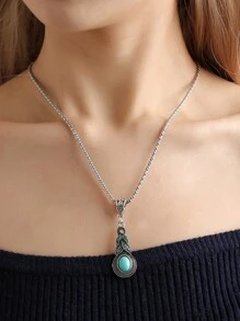 4入組 NICE NEEDED 綠松石珠寶套裝，多股頸圈項鍊和耳環，波西米亞彈性手鐲主題聚會配飾，適用於女士和女孩 - 綠色 - 查看 3