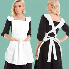 1pc Retro Style Long Apron With Ruffle Hem, Cute White Kitchen/Restaurant Apron For Women/Girls/Waitress/Cosplay Costume - White Ruffles - View 5