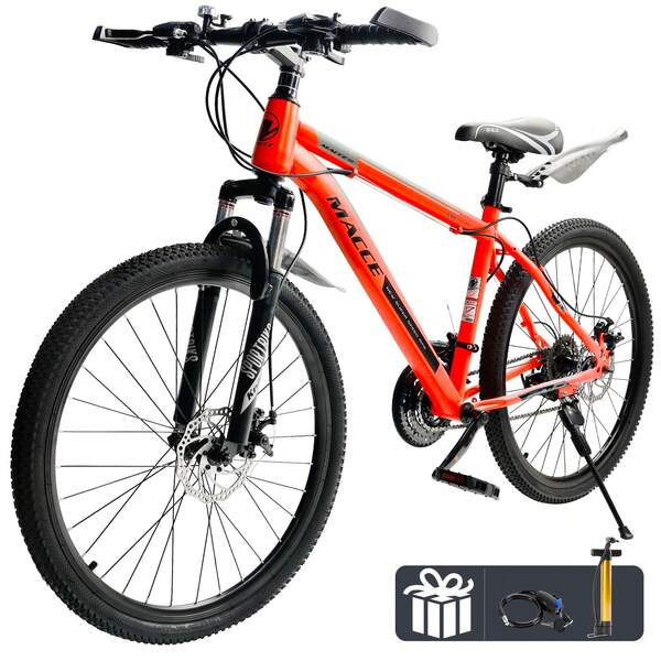 Areyourshop Mountain Bike, 26 Inch Men & Women Mountain Bike 27-Speed Youth Adult Bikes, Dual Disc Brakes, Advanced Suspension, Spring Suspension Fork, Easy Assembly, Blue/Grey/Red/Silver, The Best Gift For Valentine's Day