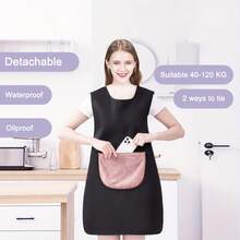 1件可拆卸塔防水防油60*90CM，40~120公斤適穿的美容美甲沙龍理髮廚房圓畫布圍裙，男女廚師燒烤餐廳酒吧咖啡廳美甲美容工作室制服 - 黑色 - 查看 2