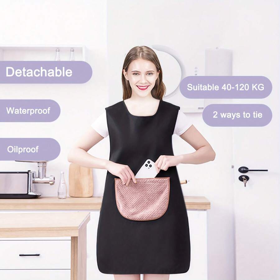 1件可拆卸塔防水防油60*90CM，40~120公斤適穿的美容美甲沙龍理髮廚房圓畫布圍裙，男女廚師燒烤餐廳酒吧咖啡廳美甲美容工作室制服