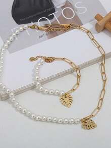 2 件/套时尚新潮优雅个性化别致树叶形 ABS 吊坠项链，适合女士，适合妻子、女朋友、母亲、派对、宴会、订婚、约会、舞会、户外旅行、购物、日常穿着、妇女节、母亲节、情人节、教师节、宰牲节、骄傲月、送礼 - 彩色 - 查看 2