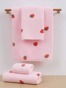 1 pieza Toalla de felpa de microfibra ultra suave, absorbente y con estampado de fresa rosa, disponible en varios tamaños vendidos por separado, para decoración del baño en el hogar o salón de belleza