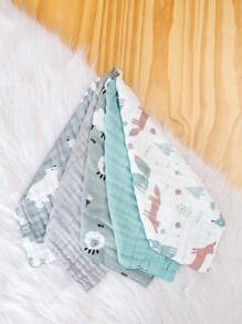 5入組竹紗方巾，4層柔軟的面巾，可愛印花噴嚏巾 - 彩色 - 查看 3